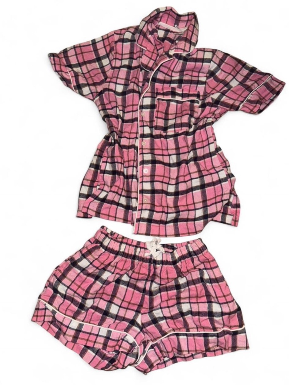 Women’s Pink Plaid Short Pajama Set - Comfortable Two-Piece Sleepwear